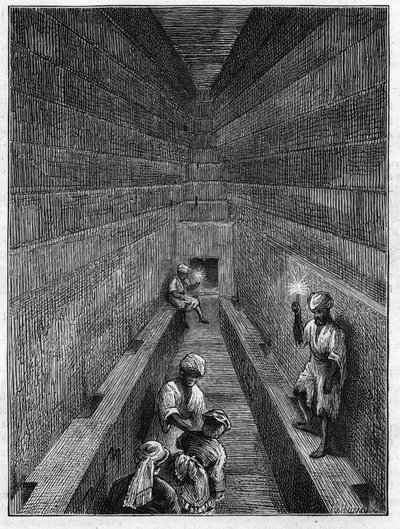 View of the large gallery of the pyramid of Kheops (Cheops, Keops, Khoufu, Khufu) in Guizeh (Guiseh, Giza, Giza), Egypt av Unknown artist