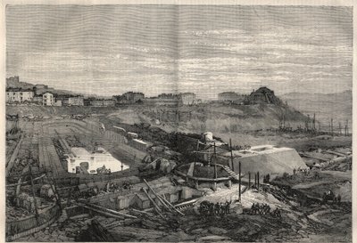 Utsikt over de nye bryggene bygget av den italienske regjeringen i havnen i La Spezia. Gravering i "" L