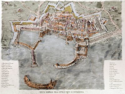 Utsikt over havnen i Civitavecchia nær Roma. 1800-tallet. av Unknown artist