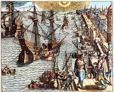 View of the port of Lisbon in the 16th century - av Unknown artist