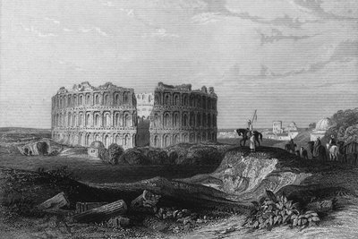 Utsikt over ruinene av amfiteateret i Jemm i Algerie på 1800-tallet, I "" L