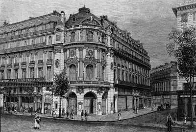 Utsikt over theatre du Vaudeville i Paris. av Unknown artist