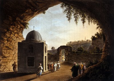 Utsikt over graven til profeten Jeremia i Jerusalem. Litografi fra 1800-tallet av Unknown artist