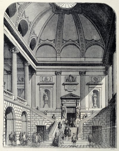 Utsikt over vestibylen og trappen til teateret i Bordeaux under Louis XV - i "Frankrike og franskmennene gjennom århundrene"". av Unknown artist