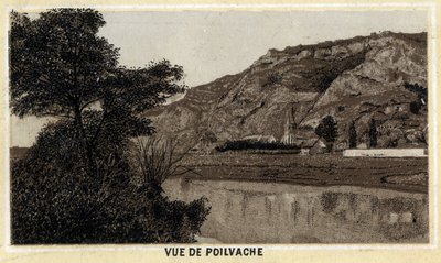 Utsikt over landsbyen Poilvache, Vallee de la Meuse, Belgia. Kromolitografi fra slutten av 1800-tallet. av Unknown artist