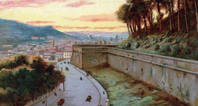 Utsikt over murene i Viale Vaticano mellom Vatikanstaten og Roma, Italia. Kromolitografi fra 1930-tallets privatsamling. av Unknown Artist