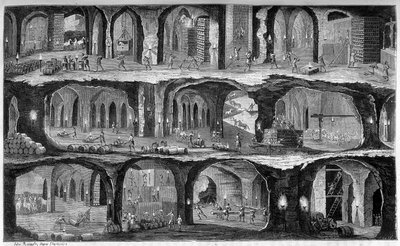 Utsikt over underjordiske arbeider i saltgruvene i Wieliczka, Galicia. I "" Les wonders de l