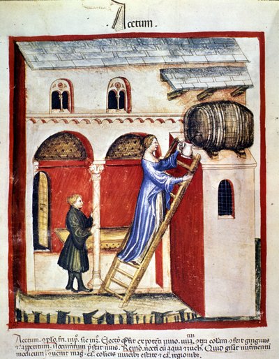 Eddikproduksjon. Belysning fra melking av medisin og diett "" Tacuinum sanitatis"" av Unknown artist