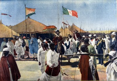 Besøk av Menelik II (1844-1913, konge av Etiopia) til presidenten for den italienske fullmektige Ciccodicola av Unknown artist