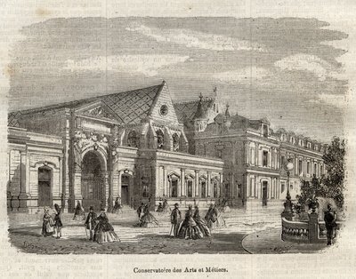 Utsikt over konservatoriet for kunst og håndverk (Cnam) i Paris, rue Saint Martin i Paris - (Utsikt over konservatoriet for kunst og håndverk i Paris - gravering i "Dictionnaire populaire illustrious"" - 1864 - av Joseph Decembre og Edmond Allonier - av Unknown artist