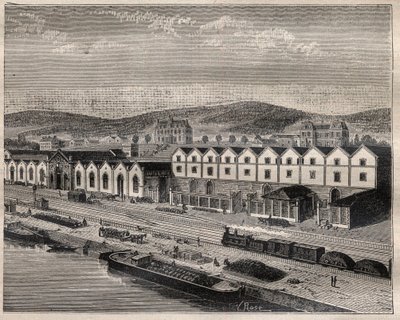 Utsikt over Chateau de Pekin, hovedetablissementet til Compagnie des grands vins de Champagne av Eugene Mercier (1838-1904) et Cie nær Epernay - Gravering i "" La Science francaise"" av Unknown artist