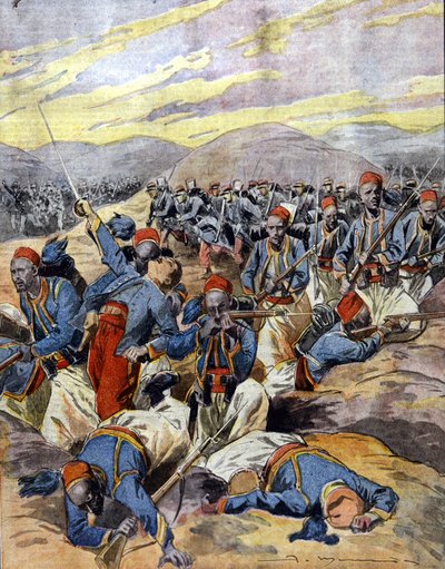 Krig 1914–1918: Afrikanske ryttere fra den franske kolonihæren i sanddynene i Flandern. 1914. av Unknown Artist