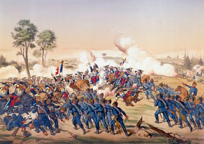 1870-krigen: anklagen for slagskipene i slaget ved Froeschwiller Woerth (Froeschwiller-Woerth) den 06.08.1870 som så Tysklands seier - Litografi av 1870. Paris, NL av Unknown artist