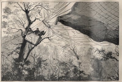Krigen i 1870: nedstigningen av ballen "Armand Barbes"" med Leon Gambetta (1838-1882) om bord 7. oktober 1870 - Gravering i "La Science francaise"" av Unknown artist