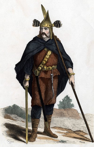 Kriger, periode med bronsevåpen - i "" Sivile og militære kostymer av franskmennene gjennom århundrene Paris F. Roy 1882 ". av Unknown artist