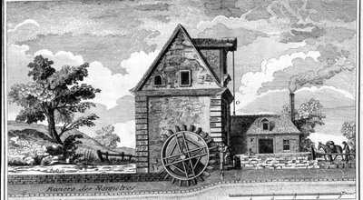 Vannmølle. gravering sd. rundt 1800. av Unknown artist