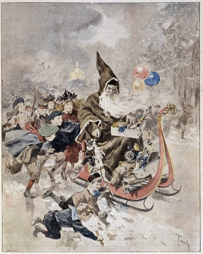 Akvarell som viser julenissen. ""Den illustrerte verden"". 21.12.1895. av Unknown artist