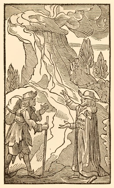 Når kristne til kjødelige mennesker gir ører... fra The Pilgrims Progress From This World, To That What Is To Come av John Bunyan (1628-1688) foreslår Mr. Worldly Wiseman at Christian kan kaste sin byrde i av Unknown