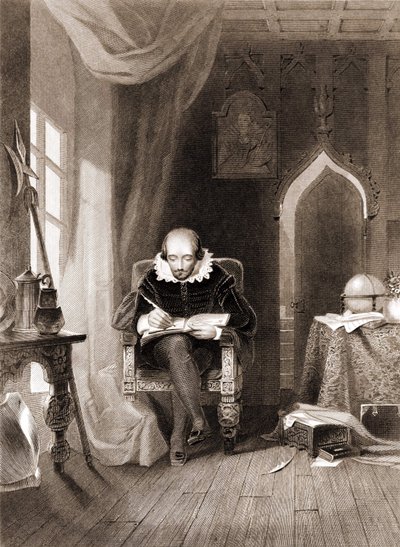 William Shakespeare (1564 - 1616) in his office. av Unknown artist