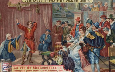 William Shakespeare plays before Queen Elizabeth I and at her court av Unknown artist