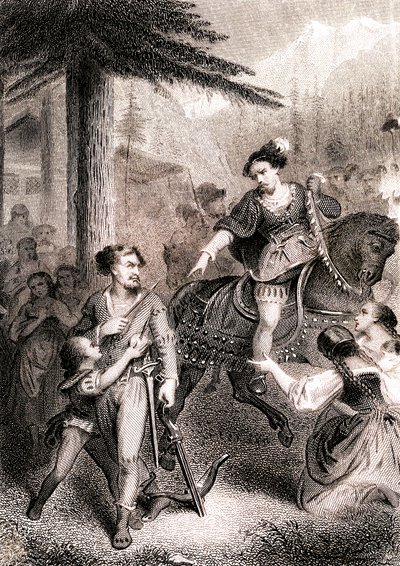 William Tell sies å ha skutt fogden Gessler i den patriotiske sveitsiske legenden av Unknown artist