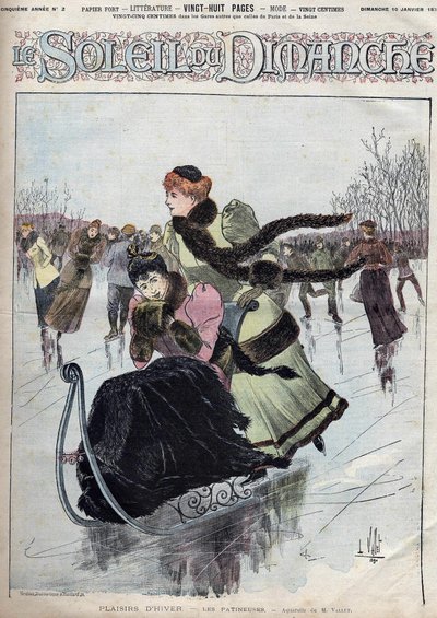 Winter fun. The skaters. Watercolour by Mr. Vallet for the Sunday sun. January 10 av Unknown artist
