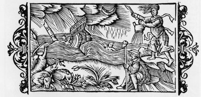 Wizard dischainting a Tempete - in “Historia de Gentibus Septentrionalibus” (History of the peoples of the North) by Olaus Magnus, Rome 1555 av Unknown artist