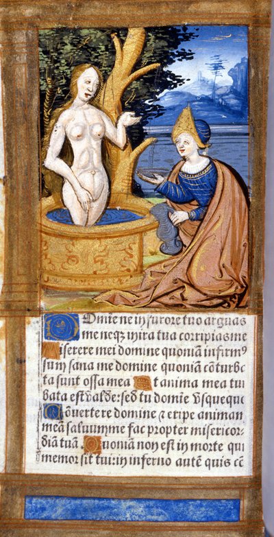 Kvinne på toalettet hennes. Side av et manuskript fra Pentateuken. 1400-tallet. Bibl. Braidense, Milano. av Unknown artist