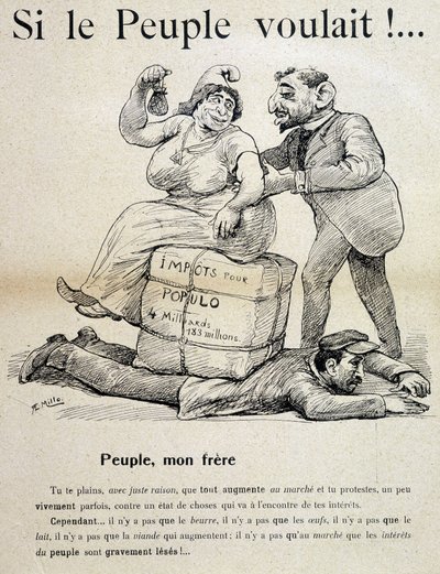 Arbeider knust av "skatter for populo"" - tegneserie, sent på 1800-tallet av Unknown artist