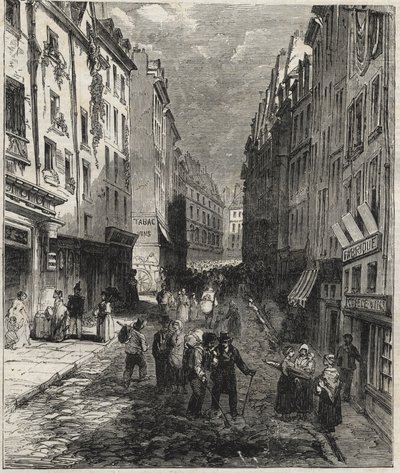 Arbeider rue de la Montagne Sainte-Genevieve (Sainte Genevieve) i det femte arrondissementet i Paris i 1858. av Unknown artist
