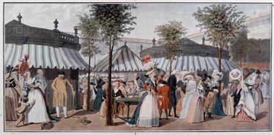 Verdensvandring gjennom hagen til det kongelige palasset, sent på 1700-tallet - kromo etter graveringen av Debucourt av Unknown artist