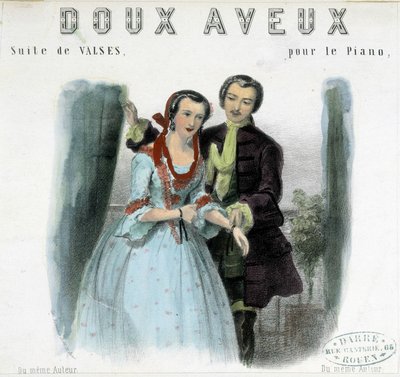 Ung mann som frier til en ung kvinne, deb. 1800-tallet av Unknown artist