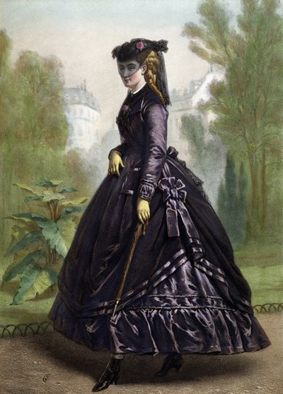 Ung kvinne i strenge og mørke klær (enke) - litografi, midten av 1800-tallet av Unknown artist