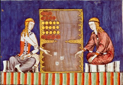 Unge kvinner spiller tric trac (tri-trac), stamfar til Backgammon - Miniatyr fra manuskriptet "Libro de los juegos"" av Alphonse X the Wise or the Savant (på spansk, Alfonso X el Sabio av Unknown artist