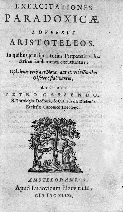 frontispice av ""The Paradoxical Exercises Against Aristoteles"" av Pierre Gassendi (1592-1655), fransk filosof, astronom, matematiker og fysiker. av Unknown artist