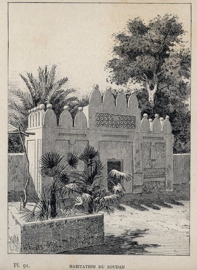 habitation du Sudan (Sudan) - gravering av 1889 i "History of human habitation at the Universal Exhibition of 1889, by Mr Charles GARNIER - Librairie centrale des beaux-arts Paris 1889 av Unknown artist