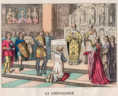 knighting - La Chivalerie - Softening of a Knight - Engraving of the end of the 19th century in “” Nos Gires Nationales - Images and recits”” av Unknown artist