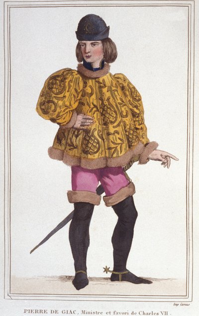 portrett av Pierre de Giac, favoritt til Charles VII, minister og finansinspektør. Gravering fra 1830 av Unknown artist