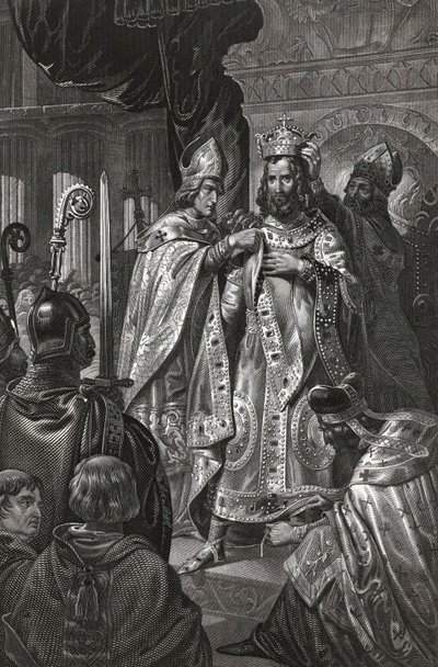 hellig for Baudouin av Boulogne sier Baudouin I (v. 1065-1118), konge av Jerusalem - Kroningen av Baldwin I på juledag 1100 av Anonymous av Unknown artist