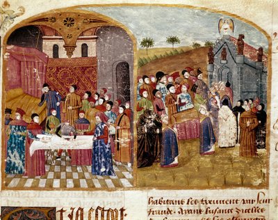begravelsen til Alexander den store, disseksjonen og miniatyrbegravelsen hentet fra "" Faktaboken til Alexander den store"" av Quintus Curtius Rufus (1. århundre) av Unknown artist