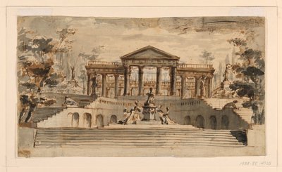 Scenedesign: Åpent tempel i en hage av Unknown, Italian