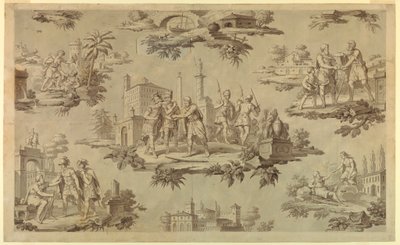 Tegning, tegneserie for bomullstrykk: Belisarius#39; liv, ca. 1820 av Unknown artistUnknown artist