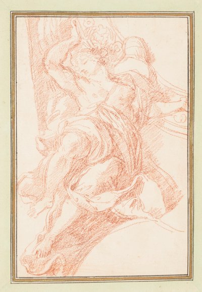 Tegning, takdetalj av figur og dekorativt motiv, ca. 1759–70 av Unknown artistUnknown artist