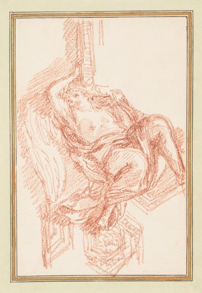 Tegning, takdetalj med bevinget mannsfigur, ca. 1759–70 av Unknown artistUnknown artist