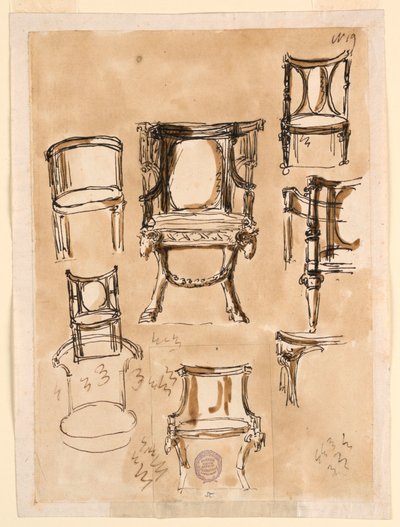 Tegning, stoler, 1780–1790 av Unknown artistUnknown artist