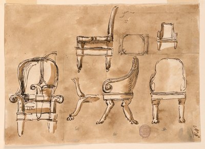 Tegning, stoler, ca. 1800 av Unknown artistUnknown artist