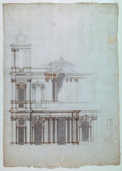 Tegning, kirkefasade, 1700-tallet av Unknown artistUnknown artist