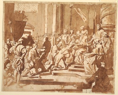 Tegning, Klemens XI gir sin niese som nonne, ca. 1700 av Unknown artistUnknown artist