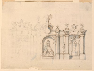 Tegning, Kolonnade med fontene, ca. 1770 av Unknown artistUnknown artist