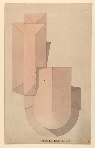 Tegning, konkurransedesign for La Fenice, Venezia: Takplan, 1788 av Unknown artistUnknown artist